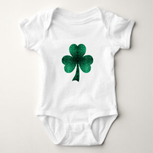 Emerald Green Sparkles Shamrock Clover St Pat Day Baby Bodysuit