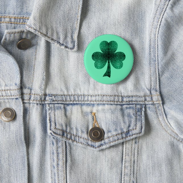 Emerald Green Sparkles Shamrock Clover turquoise 6 Cm Round Badge (In Situ)