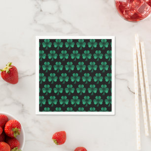 Emerald Green Sparkles Shamrock pattern black Napkin