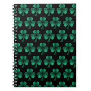 Emerald Green Sparkles Shamrock pattern black Notebook