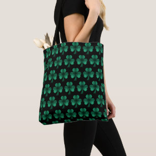 Emerald Green Sparkles Shamrock pattern black Tote Bag