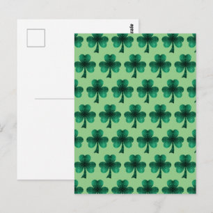 Emerald Green Sparkles Shamrock pattern sage green Postcard