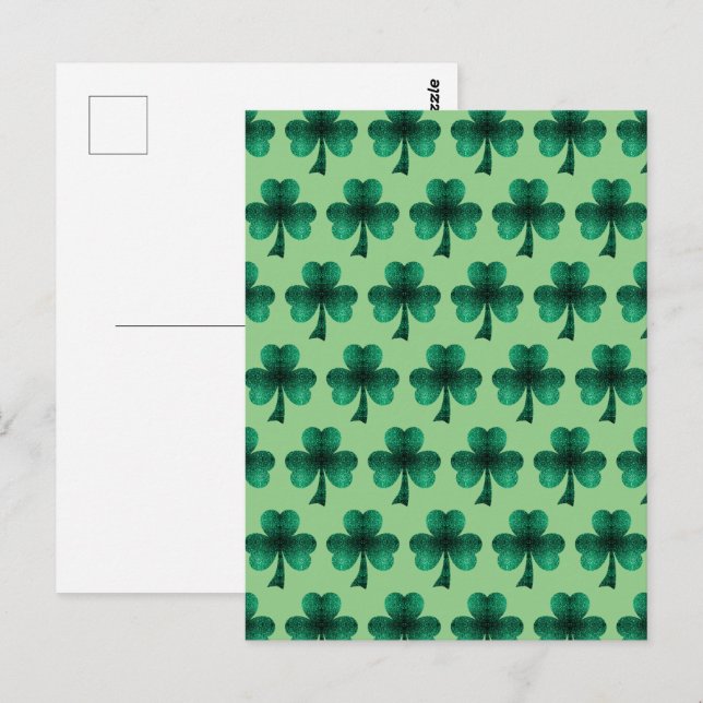Emerald Green Sparkles Shamrock pattern sage green Postcard (Front/Back)