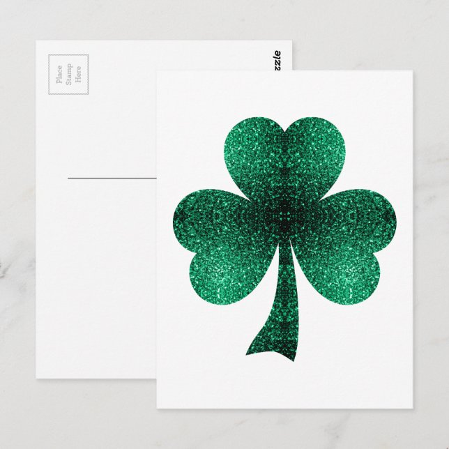Emerald Green Sparkles Shamrock St Patrick's Day  Postcard (Front/Back)