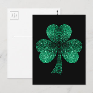 Emerald Green Sparkles Shamrock St Patrick's Day Postcard