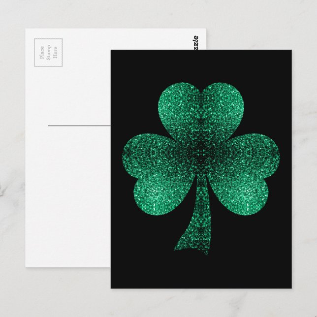 Emerald Green Sparkles Shamrock St Patrick's Day Postcard (Front/Back)