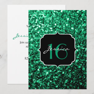Emerald Green sparkles Sweet 16 Invitation