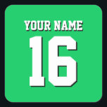 Emerald Green Sports Jersey Team Jersey Square Sticker<br><div class="desc">Emerald Green Team Jersey / Sports Jersey / Football Jersey Customise this with your own name or team name and a number. You can change the size, colour and placement of the text if you need to make changes, remove the text shadow, add text and / or images of your...</div>
