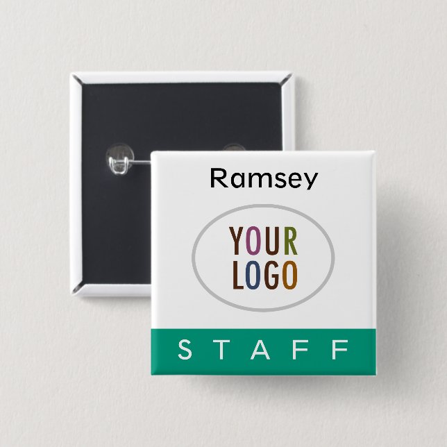 Emerald Green Staff Name Badge Square Logo Button (Front & Back)