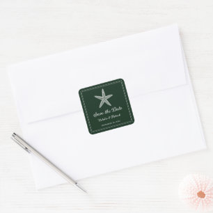 Emerald Green Starfish Save the Date Square Sticker