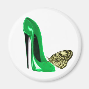 Emerald Green Stiletto Shoe and Butterfly Magnet