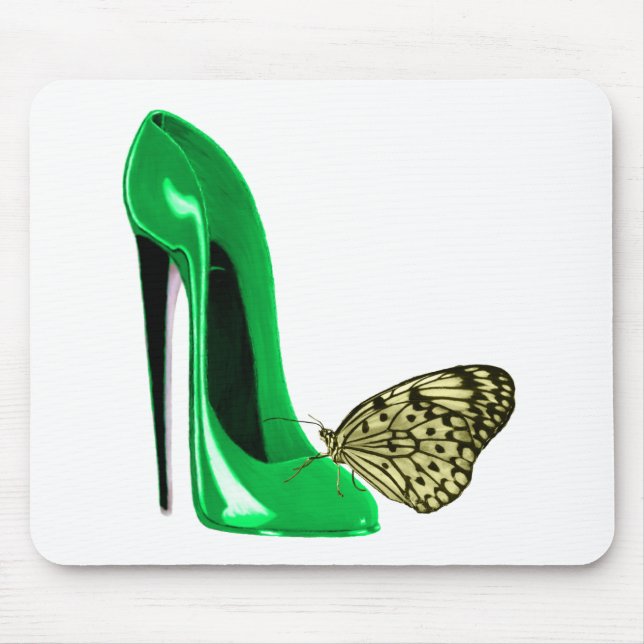 Emerald Green Stiletto Shoe and Butterfly Mouse Pad (Front)