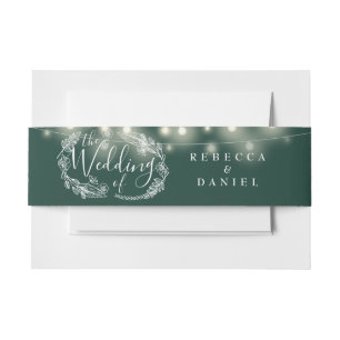 Emerald Green String Lights Floral Wedding Invitation Belly Band