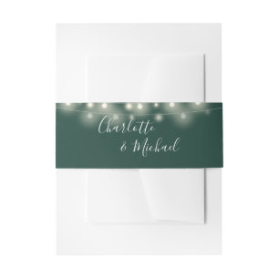 Emerald Green String Lights Signature Script Invitation Belly Band