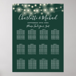 Emerald Green String Lights Wedding Seating Chart