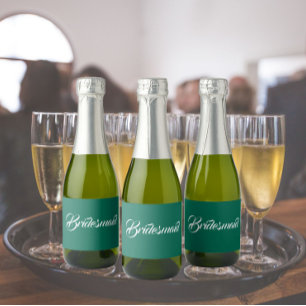 Emerald Green Stylised Script Wedding Bridesmaid Sparkling Wine Label