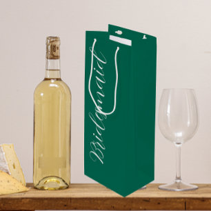 Emerald Green Stylised Script Wedding Bridesmaid Wine Gift Bag
