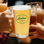 Emerald Green Stylised Wedding Best Man Glass<br><div class="desc">Beer glass for the wedding best man that features his name printed in a trendy,  emerald green colour,  stylised script inside an emerald green,  oval border along with wedding year date. Personalise your beer glass by editing and replacing name and date with your own.</div>