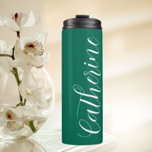 Emerald Green Stylised Wedding Bridesmaid Name Thermal Tumbler