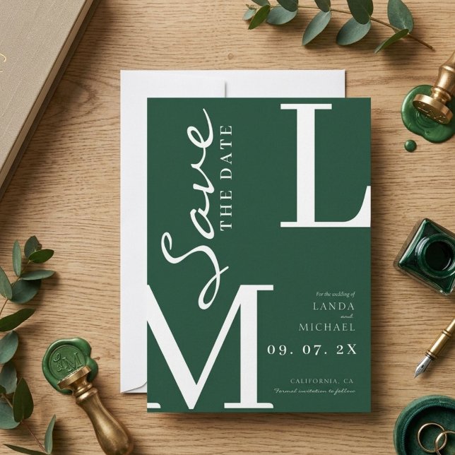 Emerald Green Stylish monogram wedding Save The Date (Creator Uploaded)