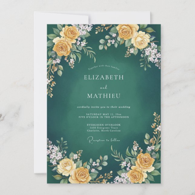 Emerald Green Sumptuous Botanical Wedding Invitation (Front)