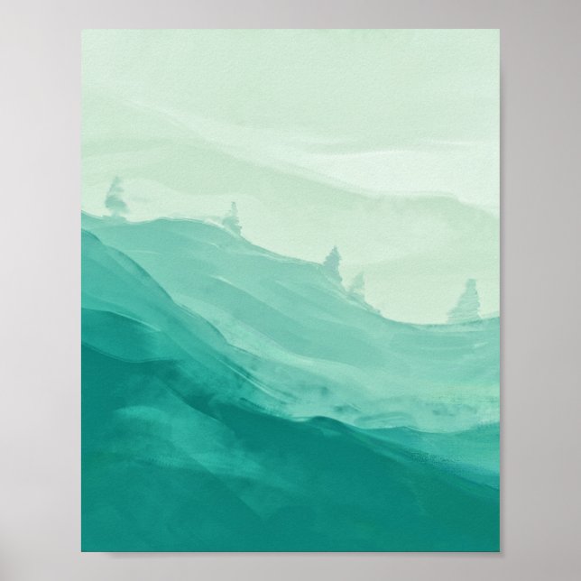 Emerald Green Teal Watercolor Abstract Art Poster (Front)