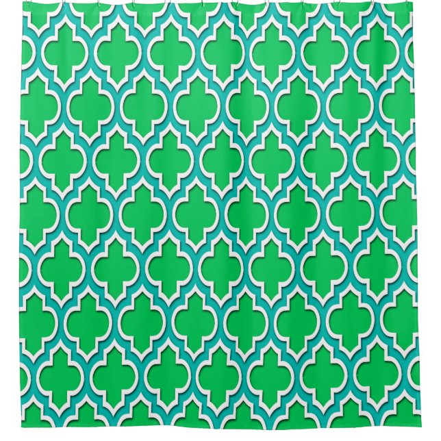 Emerald Green Teal White XL Moroccan #4DS Shower Curtain (Front)