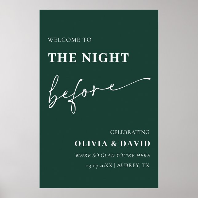 Emerald Green The Night Before Rehearsal Sign (Front)