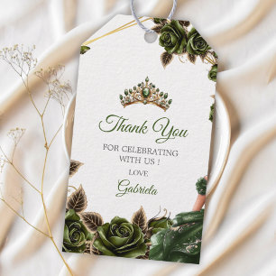 Emerald Green Tiara Roses Quinceañera Thank You Gift Tags