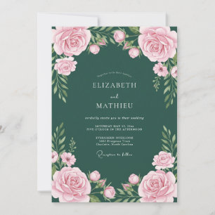 Emerald Green Timeless Floral Wedding Invitation