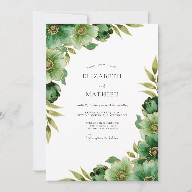 Emerald Green Tranquil Botanical Wedding Invitation (Front)