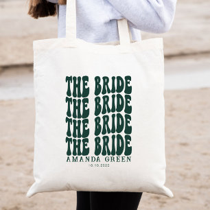 Emerald Green Trendy Boho Retro Personalised Bride Tote Bag