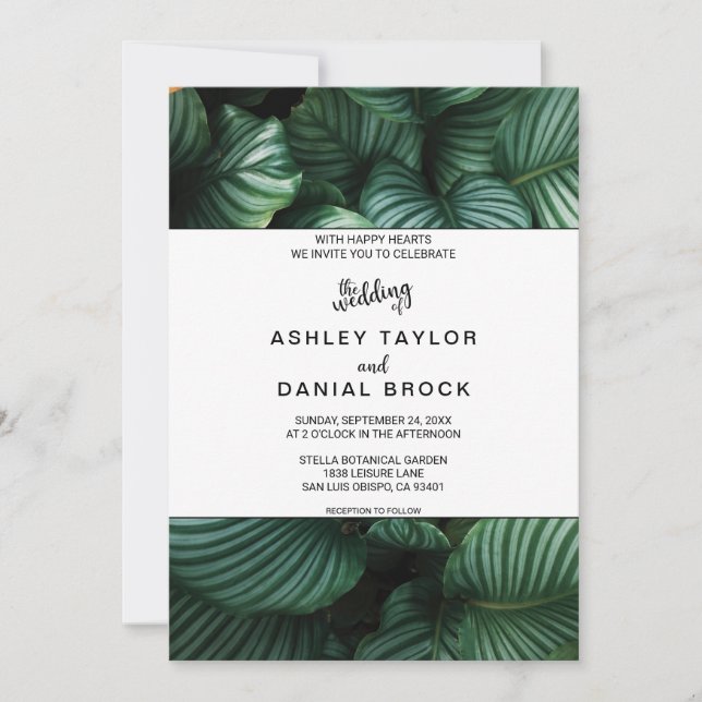Emerald green tropical chic floral Wedding Invitat Invitation (Front)