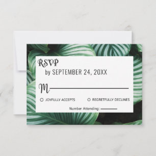 Emerald green tropical chic floral Wedding RSVP Ca Card