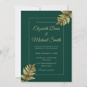 Emerald Green Tropical Gold Leaf Invitation