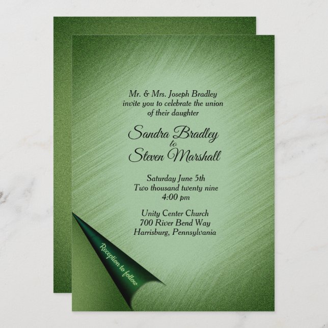 Emerald Green Turn of the Page Wedding Invitation (Front/Back)