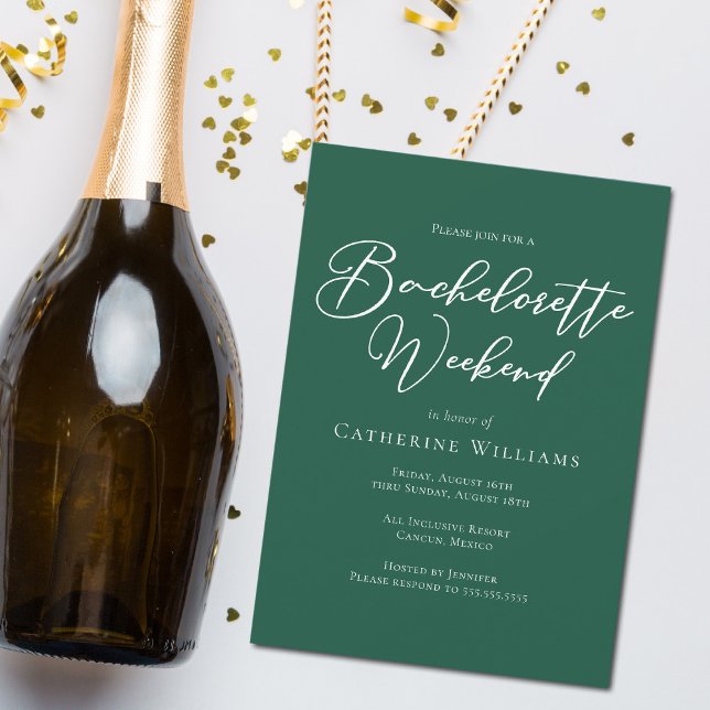 Emerald Green Typography Bachelorette Weekend Invitation (Creator Uploaded)