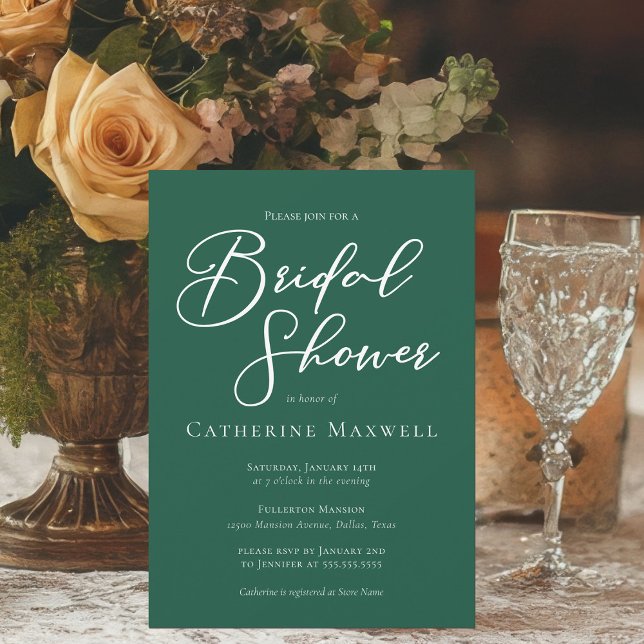 Emerald Green Typography Chic Bridal Shower Invitation (Creator Uploaded)