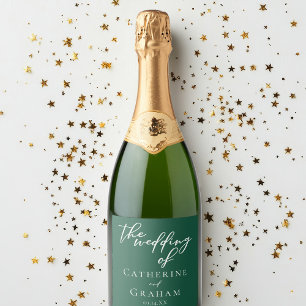 Emerald Green Typography Custom Forest Wedding Sparkling Wine Label