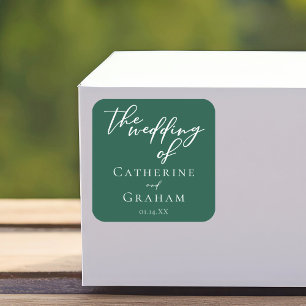 Emerald Green Typography Forest Wedding Square Sticker