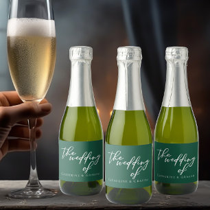 Emerald Green Typography Personalised Wedding Mini Sparkling Wine Label