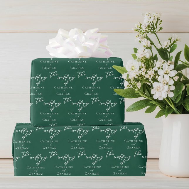 Emerald Green Typography Personalised Wedding Wrapping Paper (Creator Uploaded)