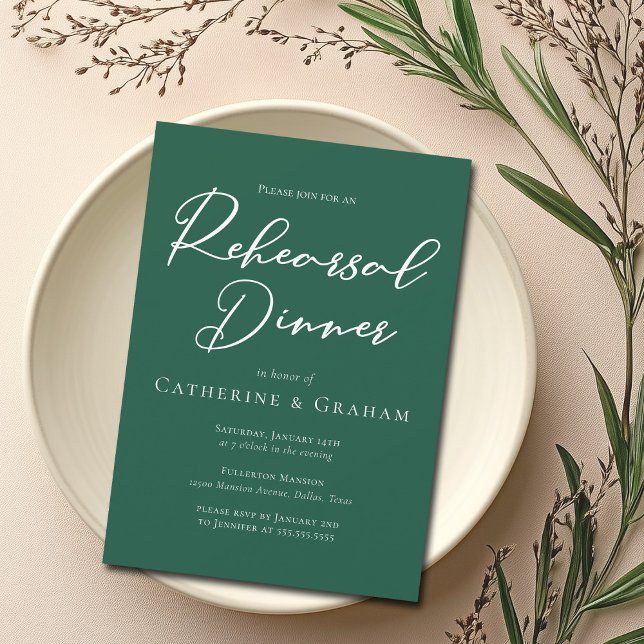 Emerald Green Typography Rehearsal Dinner Invitation (Creator Uploaded)