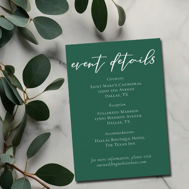 Emerald Green Typography Wedding Event Details Enclosure Card (Creator Uploaded)