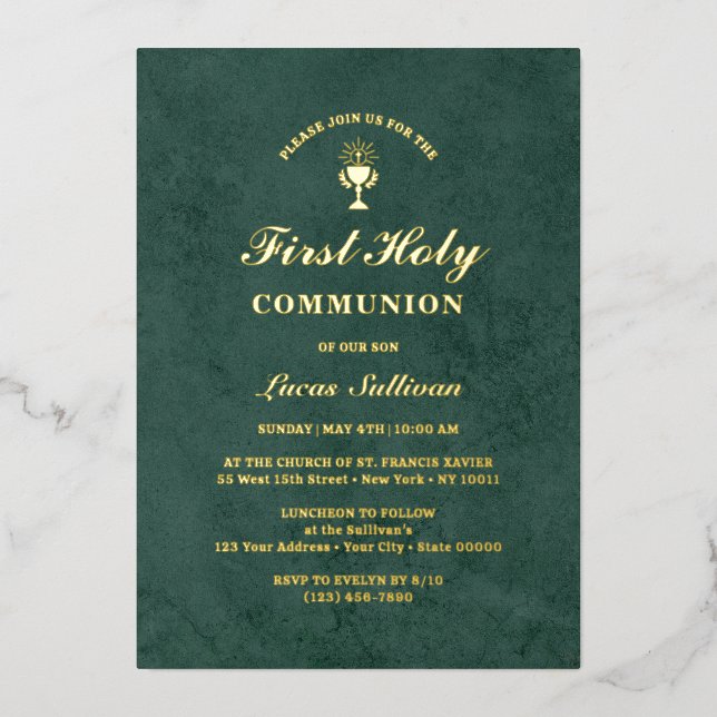 Emerald Green Velvet Marble First Communion (Front)