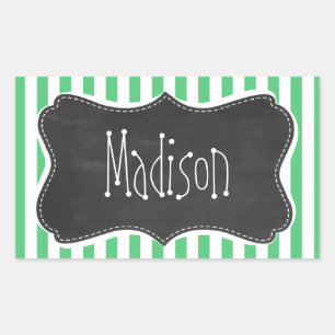Emerald Green Vertical Stripes; Vintage Chalkboard Rectangular Sticker