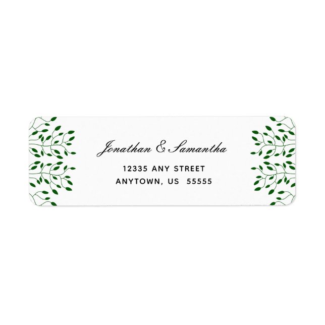 Emerald Green Vines Elegant Script Return Address (Front)
