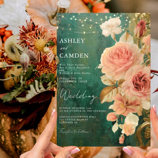 Emerald Green Vintage Floral Wedding Invitation (Creator Uploaded)