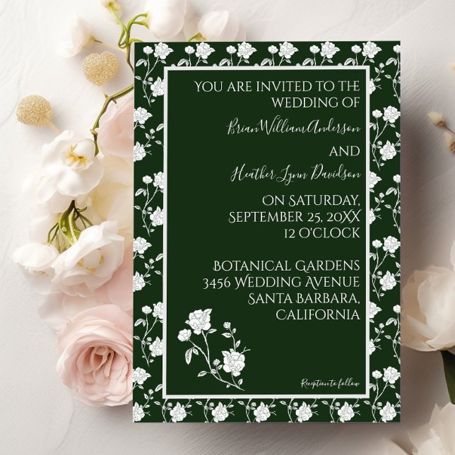 Emerald Green Vintage Rose Wedding Invitation (Emerald Green Rose Wedding Invitation)