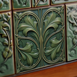 Emerald Green Wall Decor Art Nouveau Ceram Tile